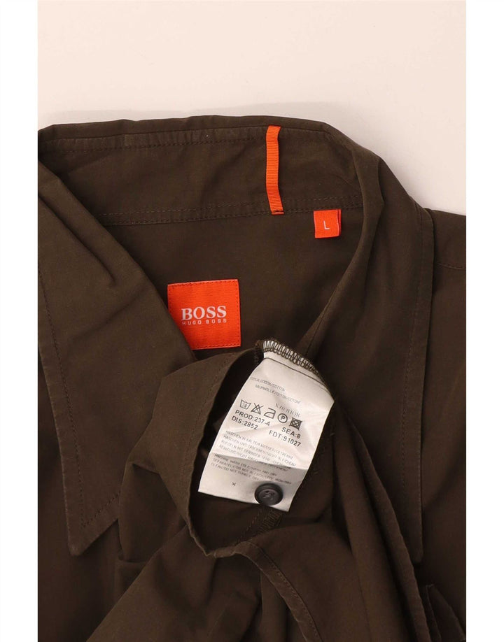 Мужская рубашка Hugo Boss, большой размер, хлопок цвета хаки