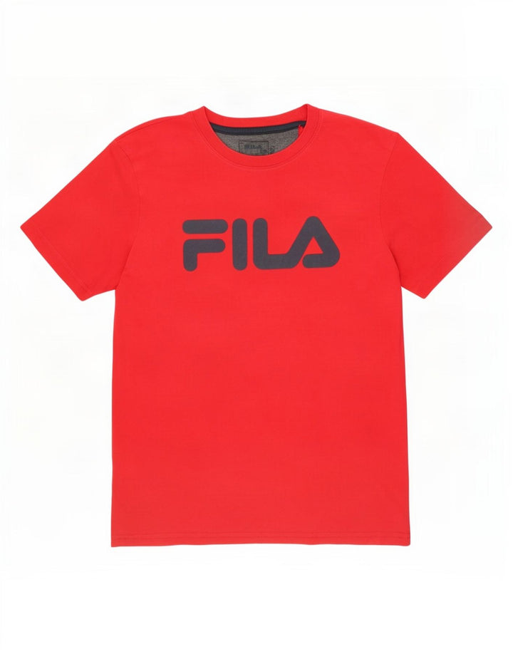 Мужская футболка с рисунком Fila, хлопковый топ среднего красного цвета
