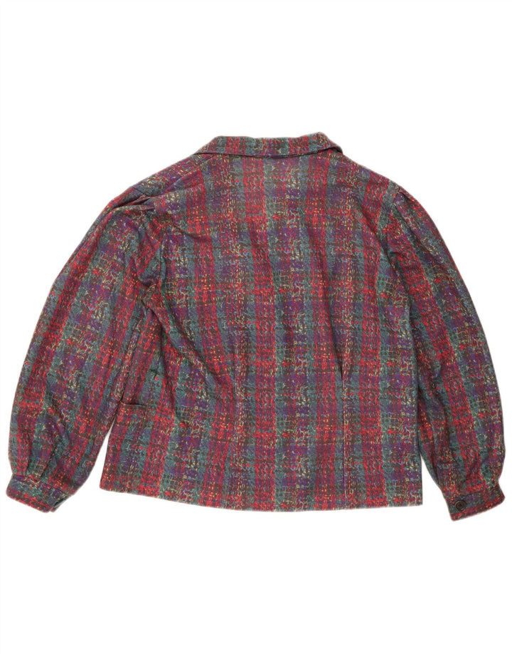 VINTAGE Womens Blazer Jacket UK 16 Large Multicoloured Check