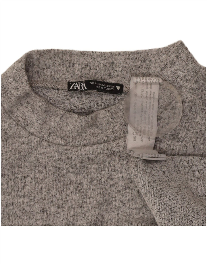 ZARA Womens Crop Blouse Top UK 12 Medium Grey Flecked Viscose