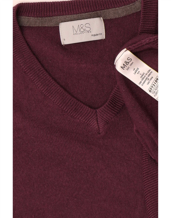 Мужской джемпер стандартного кроя с v-образным вырезом Marks & Spencer, большой бордовый
