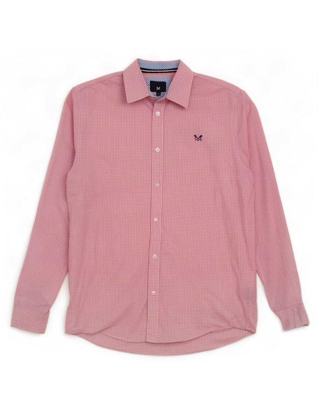 Crew Clothing Мужская классическая рубашка среднего размера из хлопка в мелкую клетку розового цвета
