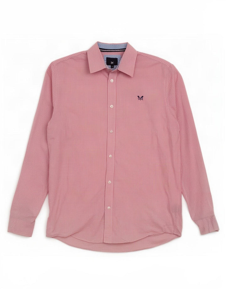 Crew Clothing Мужская классическая рубашка среднего размера из хлопка в мелкую клетку розового цвета