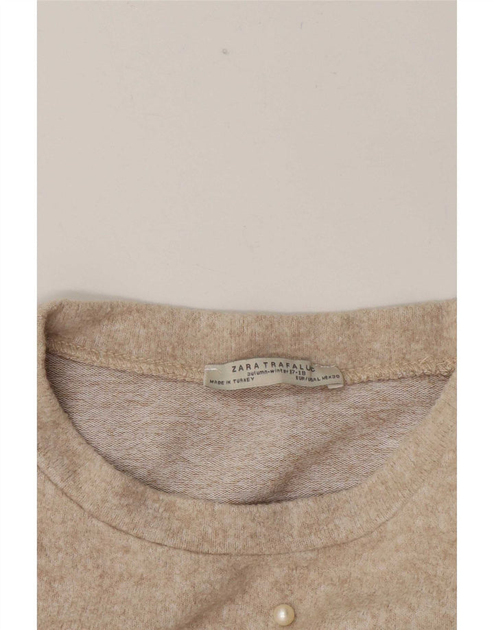 Женская футболка оверсайз Zara Top UK 16, большая, бежевая в крапинку