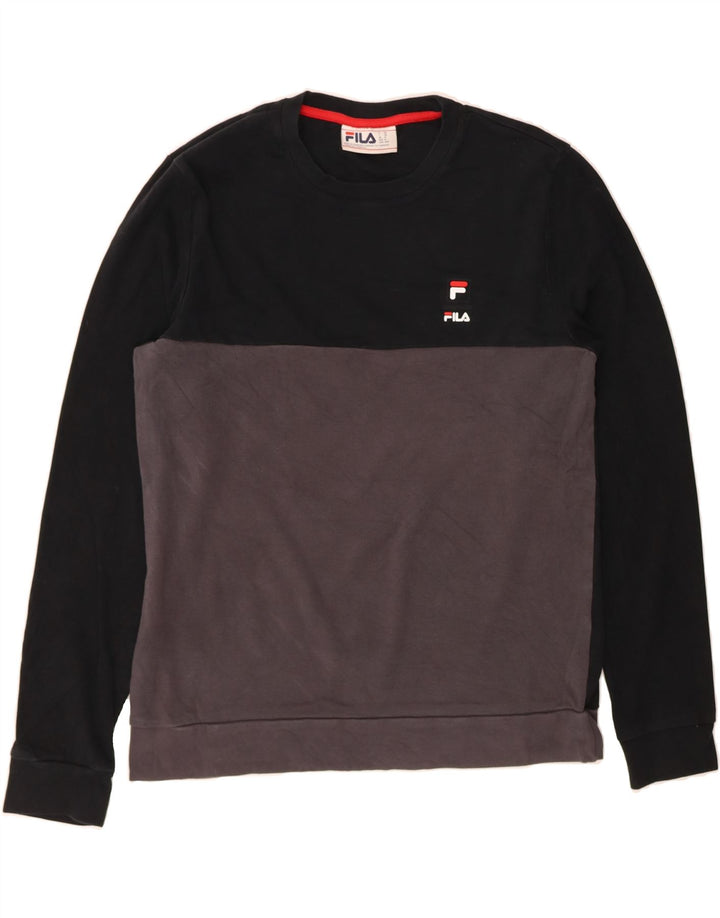 FILA Mens Sweatshirt Jumper Medium Black Colourblock Cotton Vintage Fila and Second-Hand Fila from Messina Hembry 