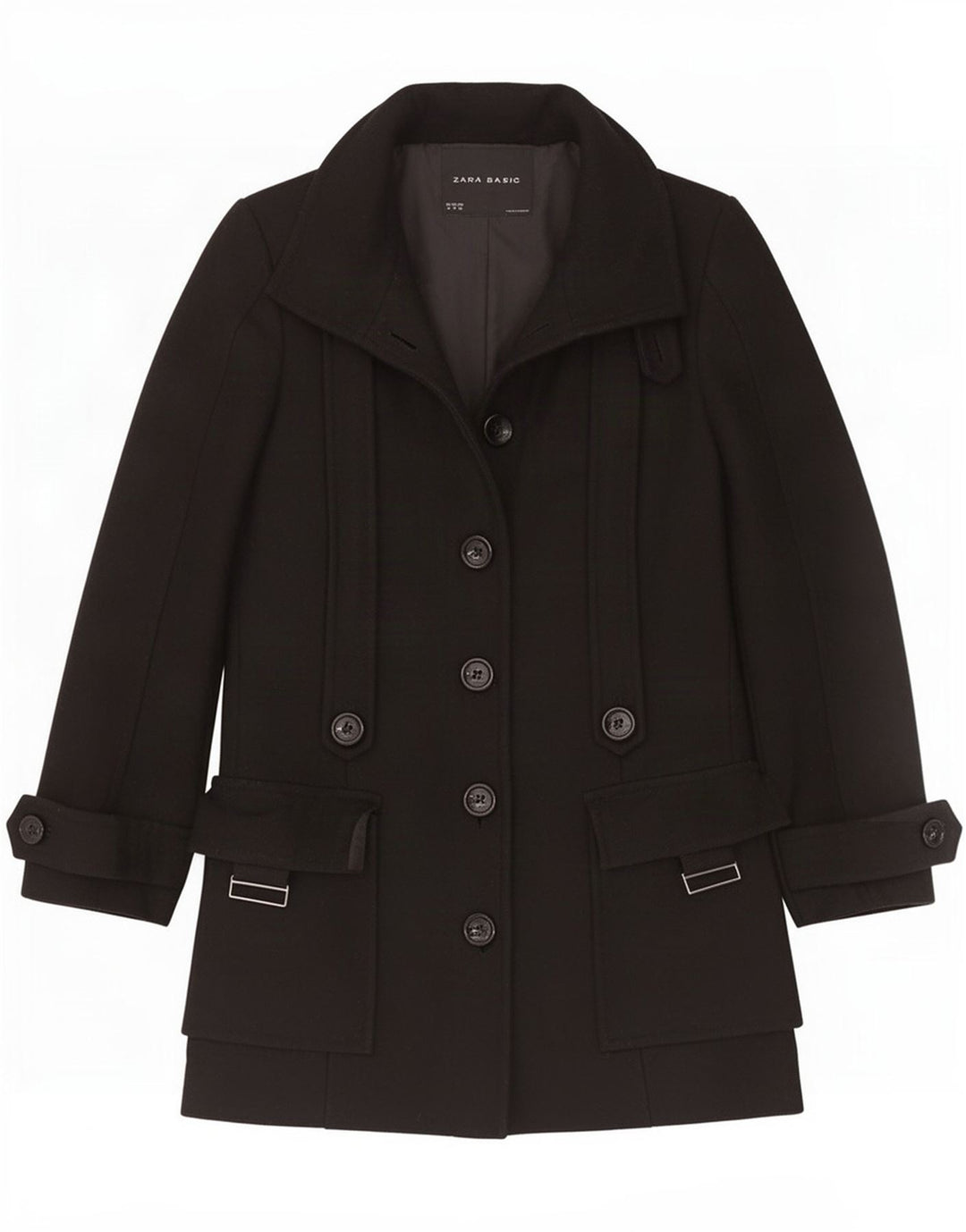 Женское пальто Zara UK 12, среднее, черное, шерстяное
