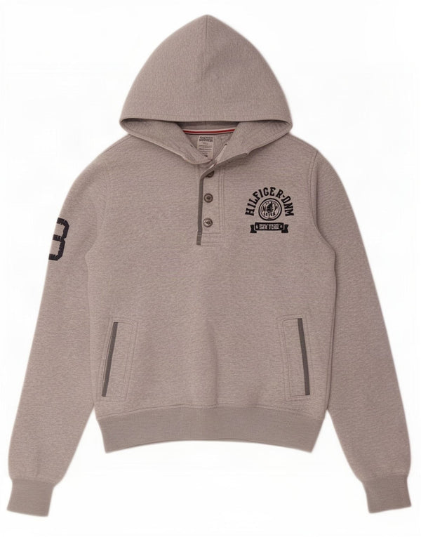 Tommy Hilfiger Мужской джемпер с капюшоном и пуговицами с рисунком, маленький серый в крапинку