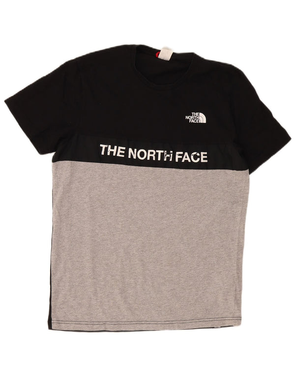Мужская футболка с рисунком The North Face, хлопковый топ среднего черного цвета с цветными блоками