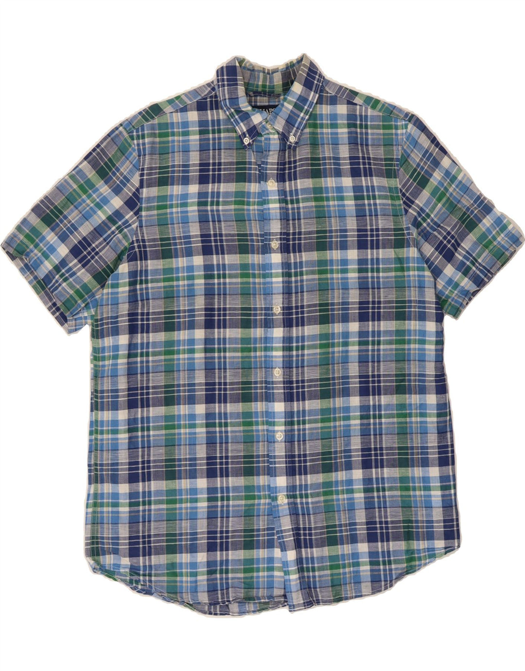 CHAPS Mens Short Sleeve Shirt Medium Blue Check Linen Vintage Chaps and Second-Hand Chaps from Messina Hembry 