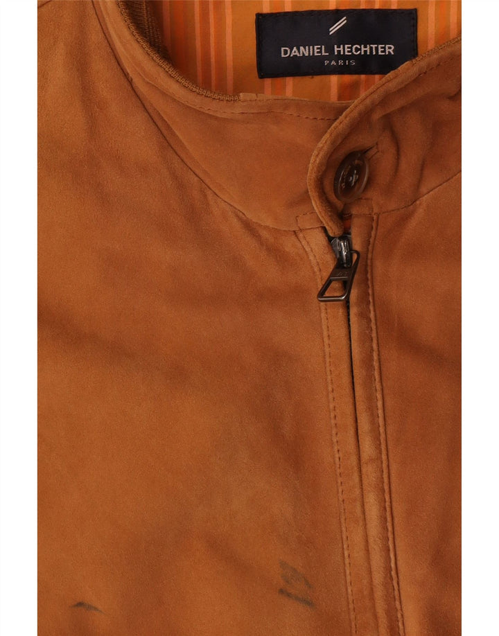 Мужская замшевая куртка-бомбер Daniel Hechter UK 40, большая коричневая кожаная