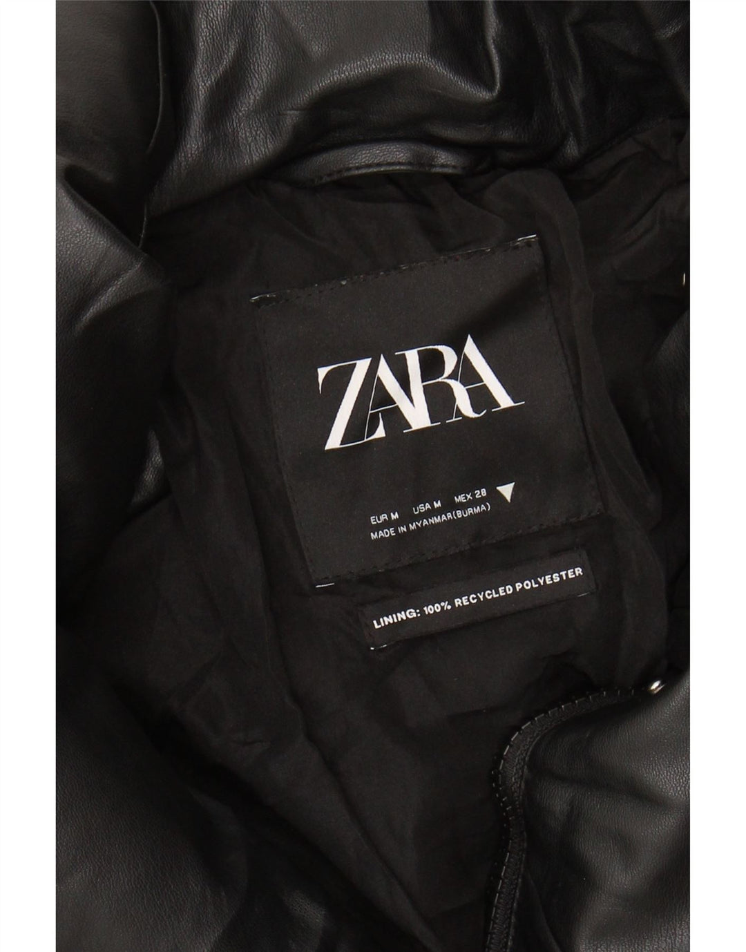 ZARA Womens Crop Padded Jacket UK 14 Medium Black Polyester