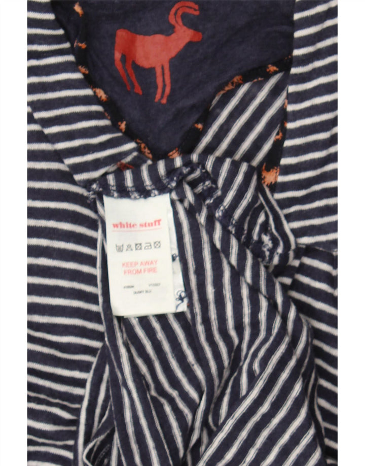 WHITE STUFF Womens Shirt UK 12 Medium Navy Blue Striped Linen Vintage White Stuff and Second-Hand White Stuff from Messina Hembry 