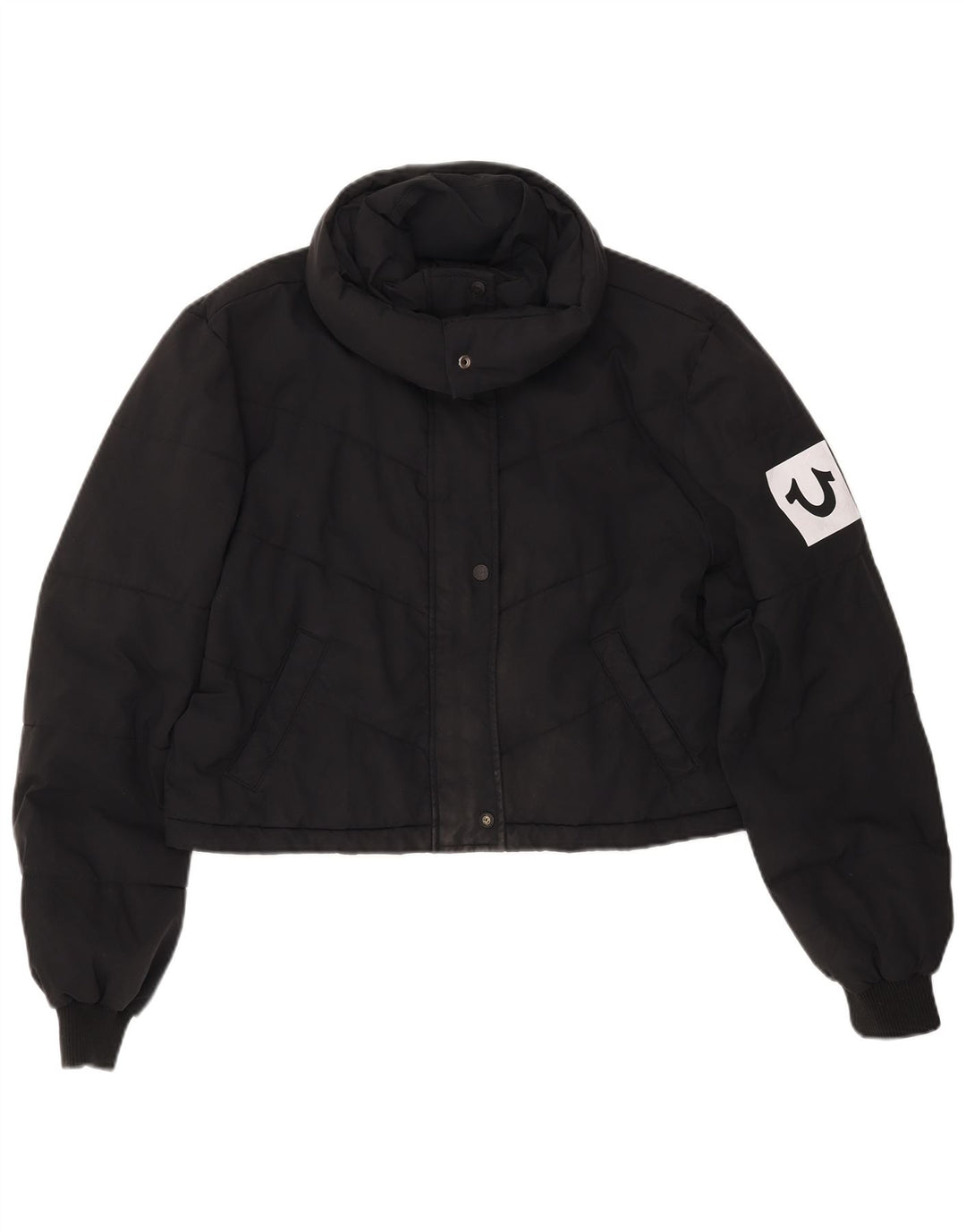 Женская укороченная стеганая куртка TRUE RELIGION UK 16, большой черный полиэстер