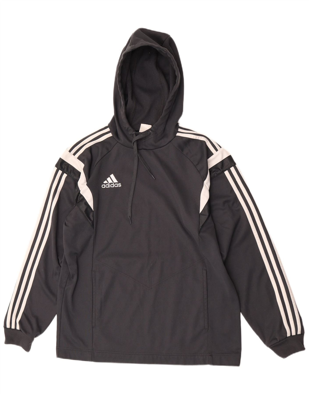 Мужской джемпер с капюшоном Adidas среднего серого цвета из полиэстера с цветными блоками