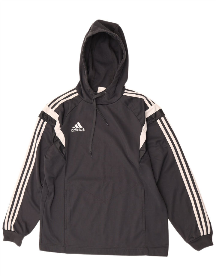 Мужской джемпер с капюшоном Adidas среднего серого цвета из полиэстера с цветными блоками