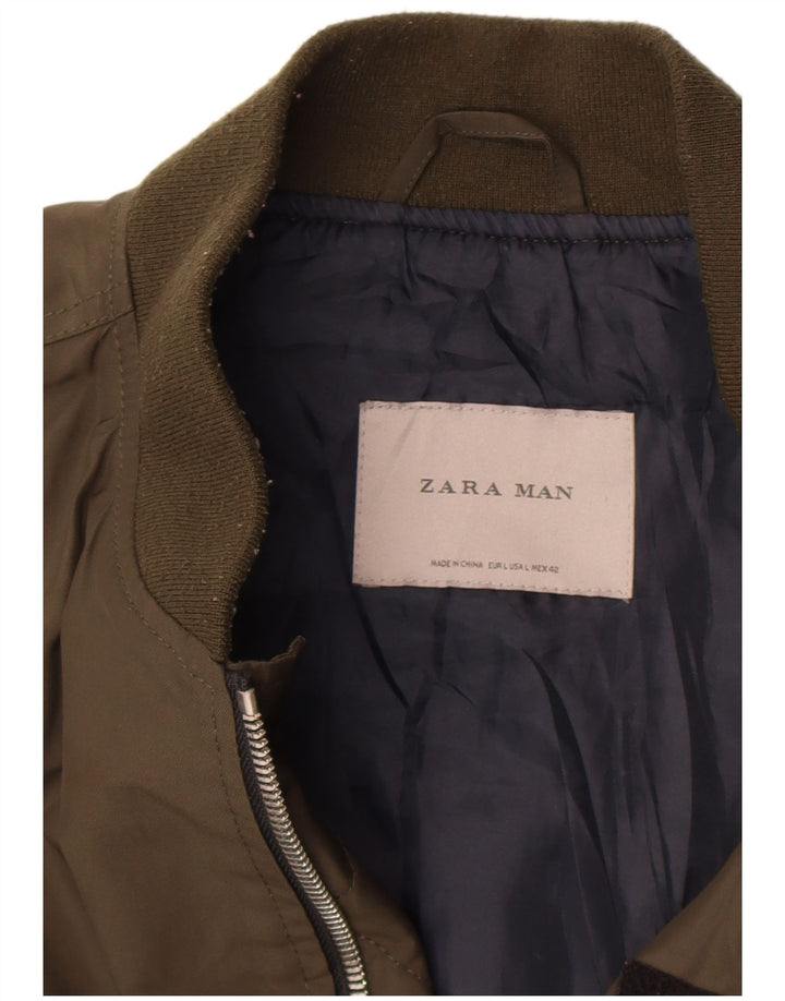 Мужская куртка-бомбер Zara UK 40, цвет хаки, большой