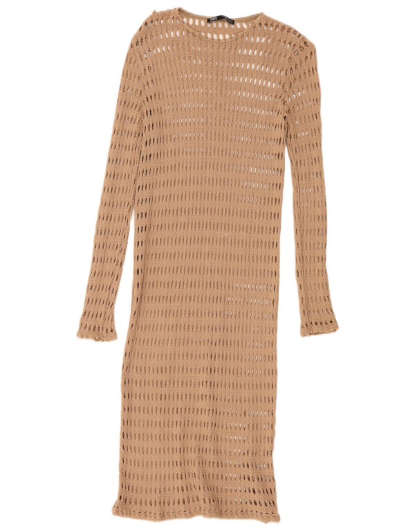 Женское пляжное платье крючком Zara UK 12, средний бежевый