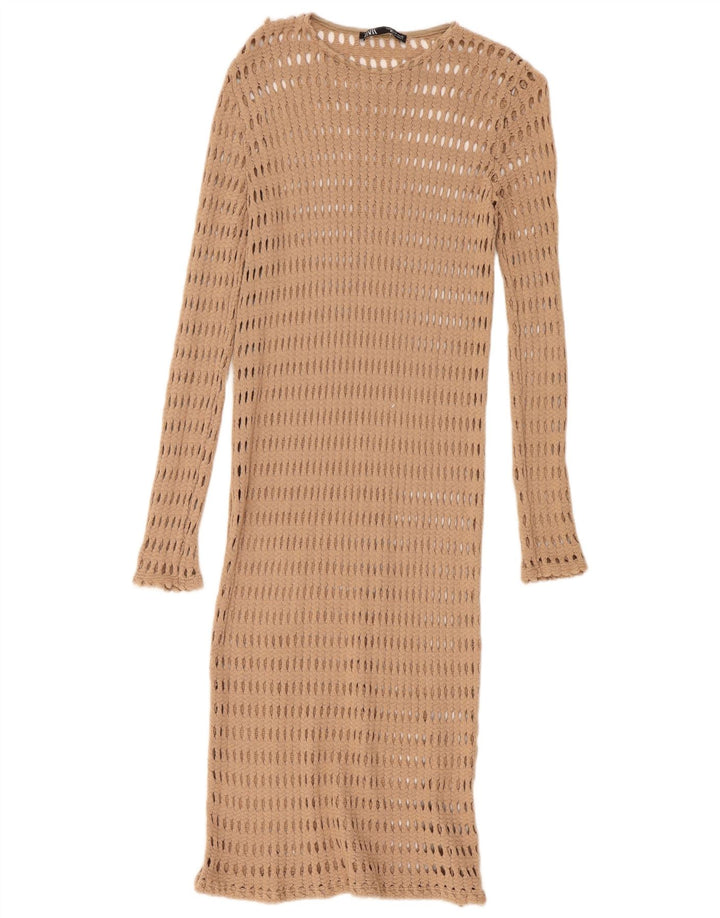 Женское пляжное платье крючком Zara UK 12, средний бежевый