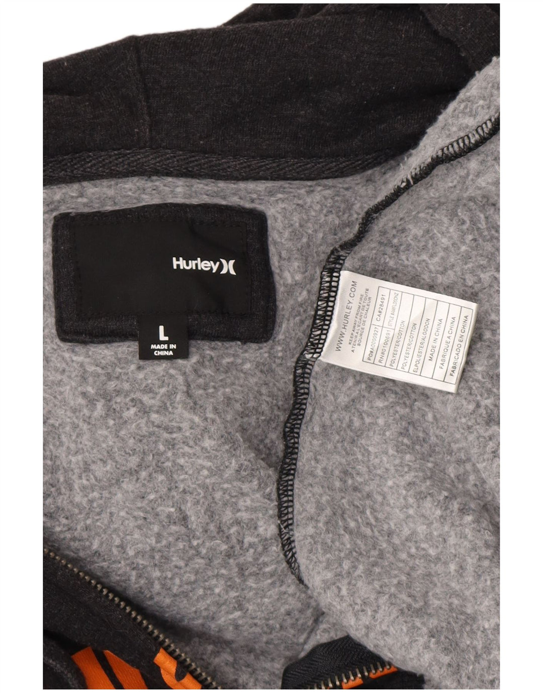 HURLEY Мужской свитер с капюшоном и молнией с графическим рисунком, большой серый полиэстер