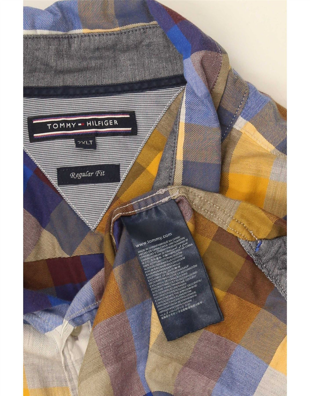 Tommy Hilfiger Мужская высокая рубашка стандартного кроя 2XL в разноцветную клетку из хлопка
