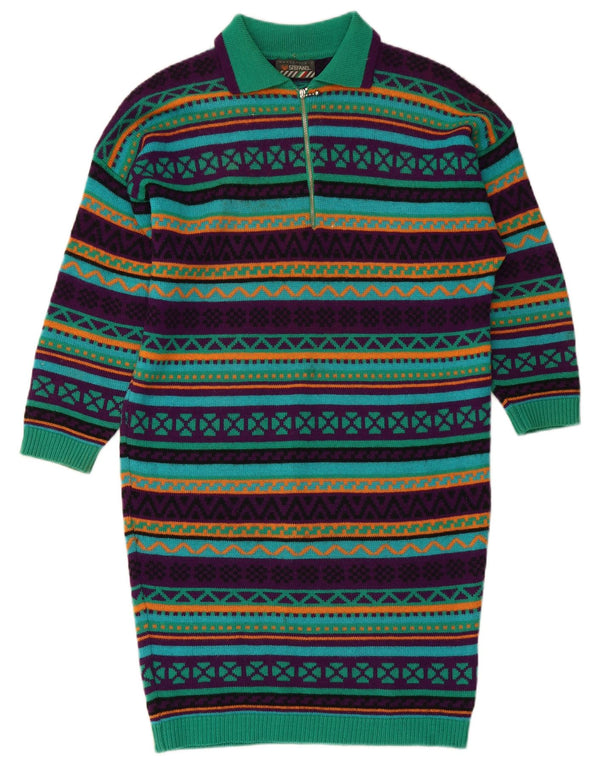 STEFANEL Женское трикотажное платье-поло с длинными рукавами UK 14 Средний Зеленый Геометрический принт