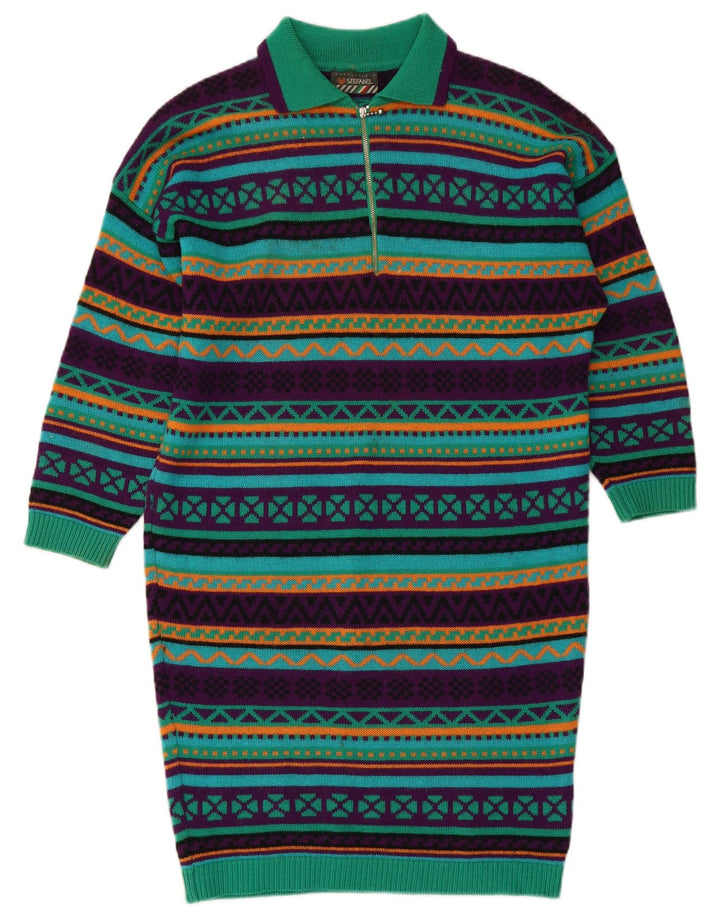 STEFANEL Женское трикотажное платье-поло с длинными рукавами UK 14 Средний Зеленый Геометрический принт