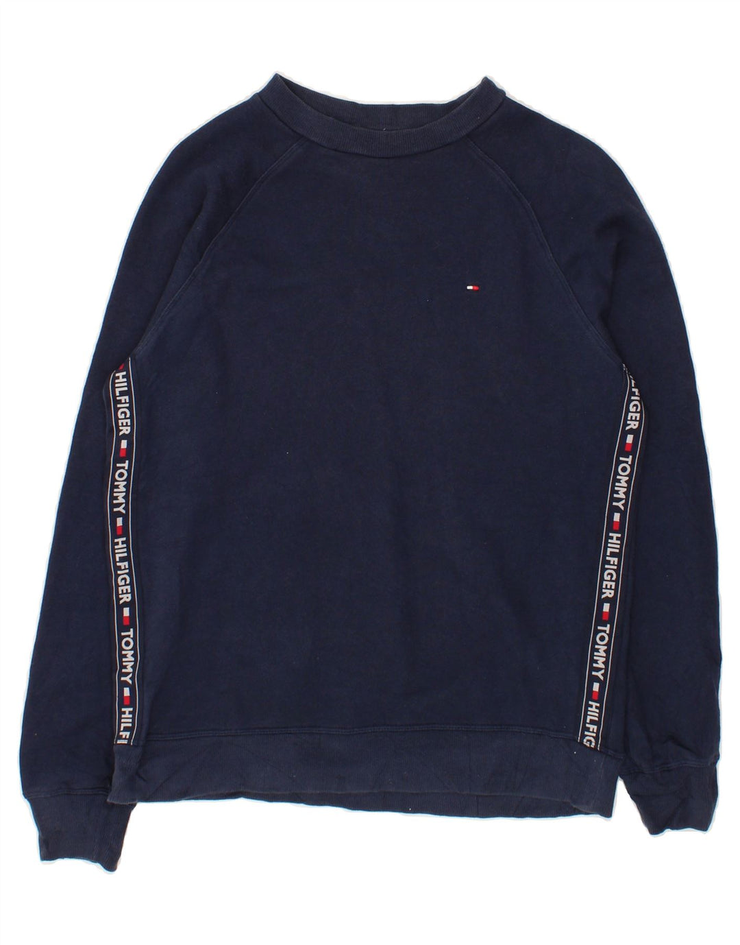 TOMMY HILFIGER Mens Graphic Sweatshirt Jumper Small Navy Blue Cotton Vintage Tommy Hilfiger and Second-Hand Tommy Hilfiger from Messina Hembry 