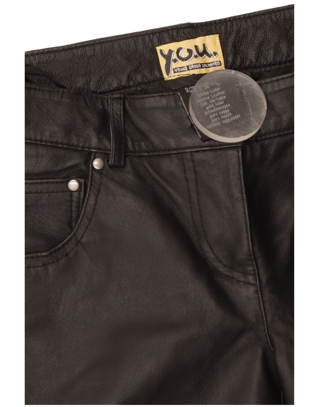 Винтажные женские прямые кожаные брюки EU 38, средние W28 L29, черные кожаные