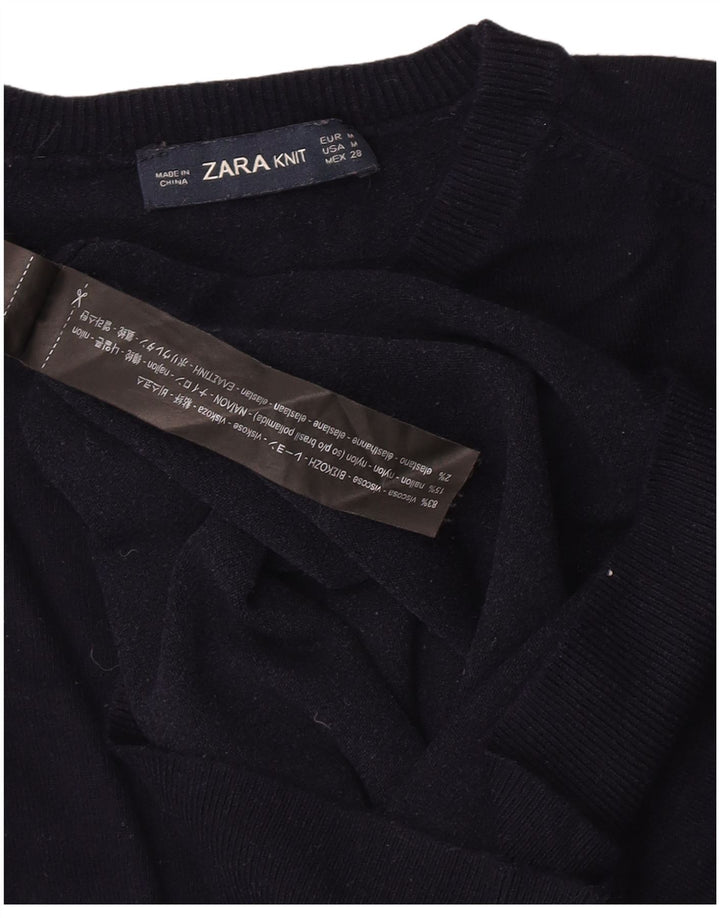 Женский джемпер с круглым вырезом Zara UK 12, средний темно-синий, вискоза