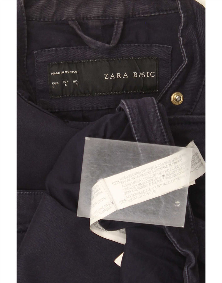 Женская укороченная байкерская куртка Zara UK 14, большой размер, темно-синий, хлопок
