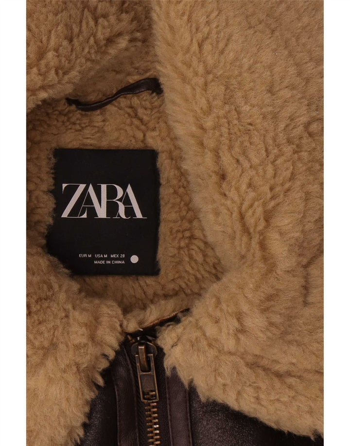 Женская дубленка оверсайз Zara UK 14 Средний коричневый