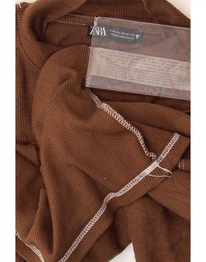 Женский укороченный топ Zara с рукавом 3/4, Великобритания 12, средний коричневый хлопок