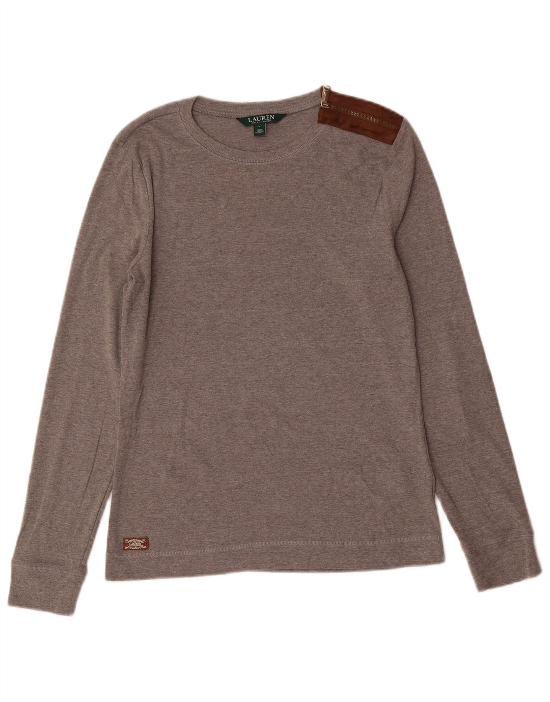 RALPH LAUREN Женский топ с длинным рукавом UK 14, большой серый хлопок