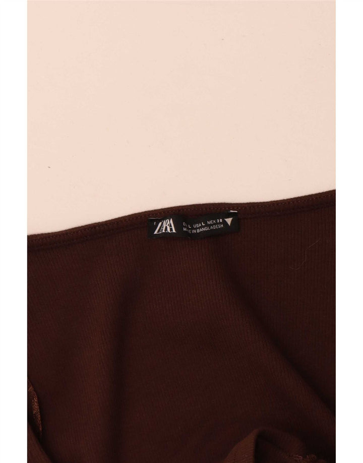 Женский укороченный топ с длинными рукавами Zara UK 14, большой коричневый