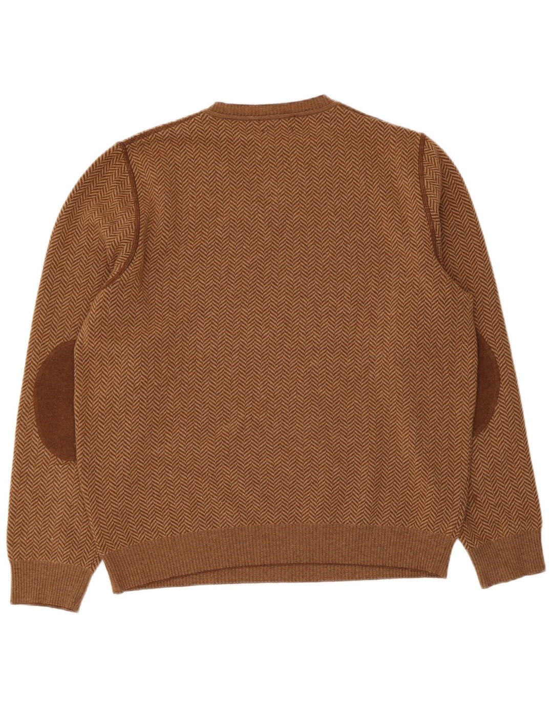 Мужской джемпер с v-образным вырезом Massimo Dutti, большой коричневый шерстяной свитер с рисунком «елочка»