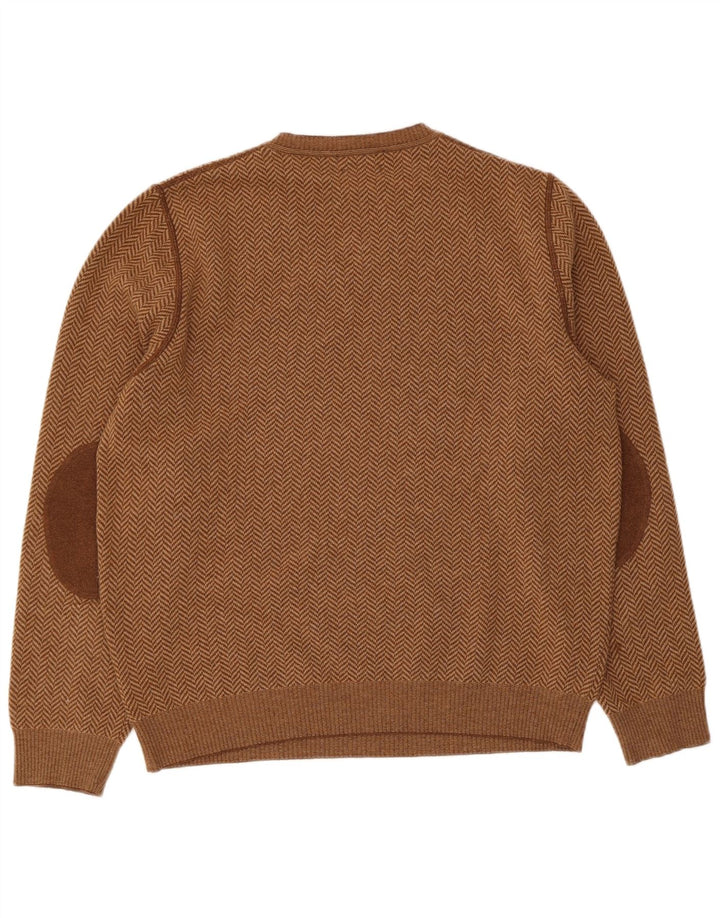 Мужской джемпер с v-образным вырезом Massimo Dutti, большой коричневый шерстяной свитер с рисунком «елочка»
