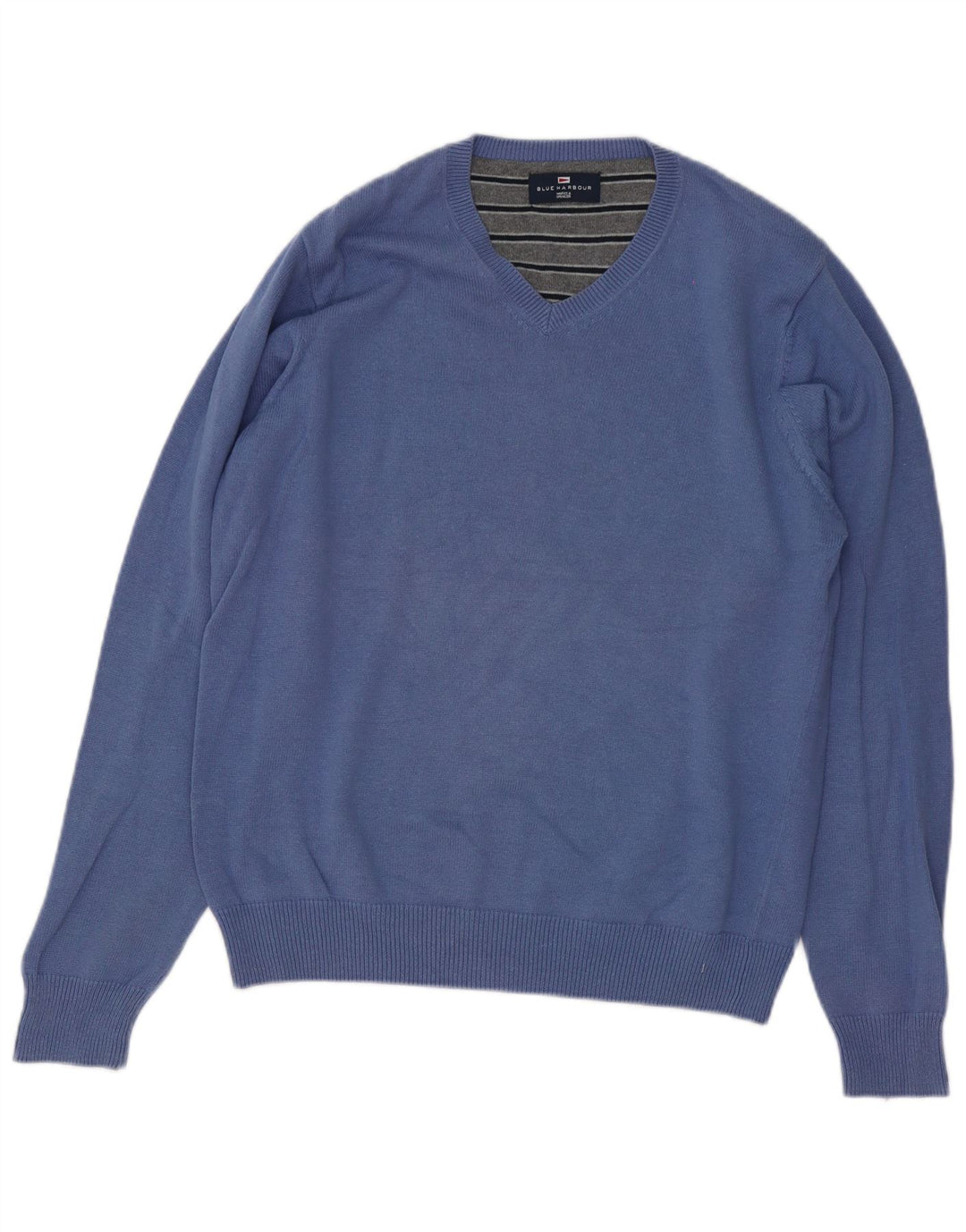 Мужской джемпер с v-образным вырезом Marks & Spencer Blue Harbour, средний синий хлопковый свитер