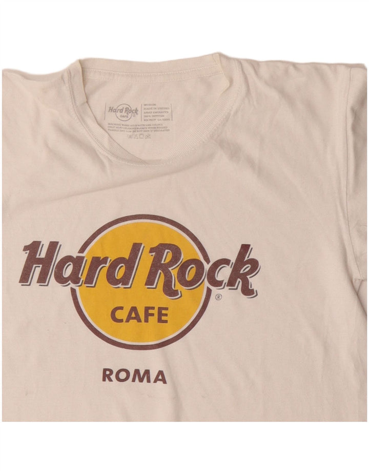 Мужская футболка с рисунком Hard Rock Cafe Roma, топ среднего размера, белый хлопок