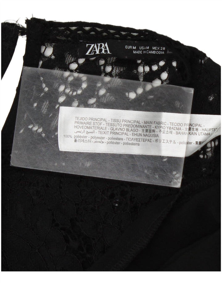 Женское базовое платье Zara с длинным рукавом UK 14, средний черный полиэстер с цветочным принтом