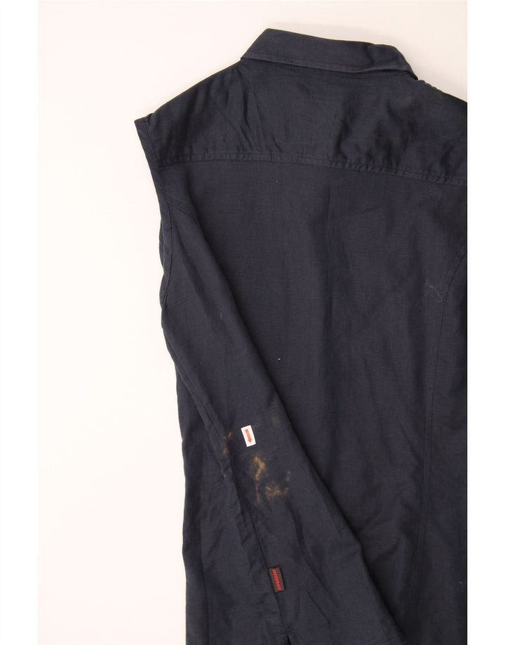 INVICTA Womens Sleeveless Shirt Blouse UK 12 Medium Navy Blue Linen Vintage Invicta and Second-Hand Invicta from Messina Hembry 
