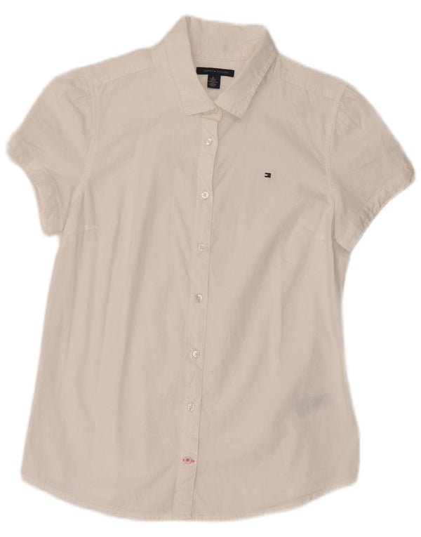 TOMMY HILFIGER Женская блузка-рубашка с коротким рукавом UK 14 Средний Белый Хлопок