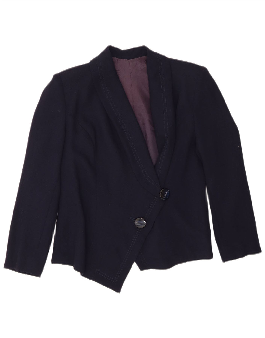 VINTAGE Womens 2 Button Blazer Jacket UK 14 Medium Navy Blue