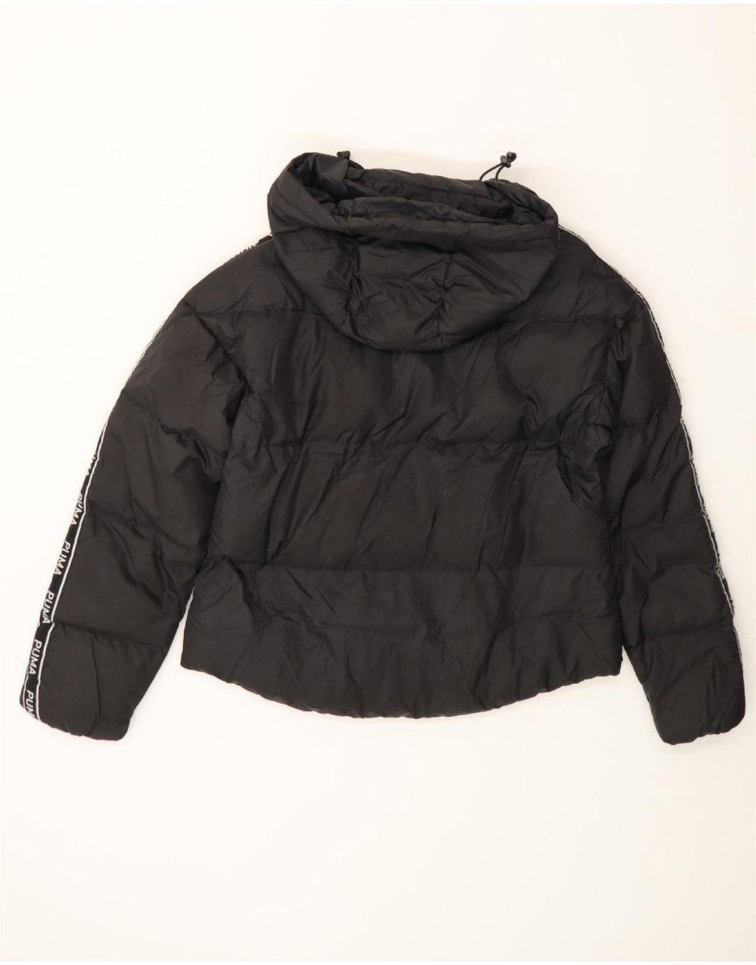 PUMA Womens Graphic Hooded Padded Jacket UK 6 XS Black Polyester Vintage Puma and Second-Hand Puma from Messina Hembry 