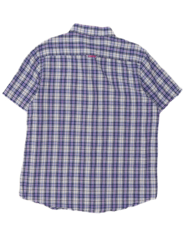 Crew Clothing Мужская рубашка классического кроя с короткими рукавами XL, синяя клетка, хлопок