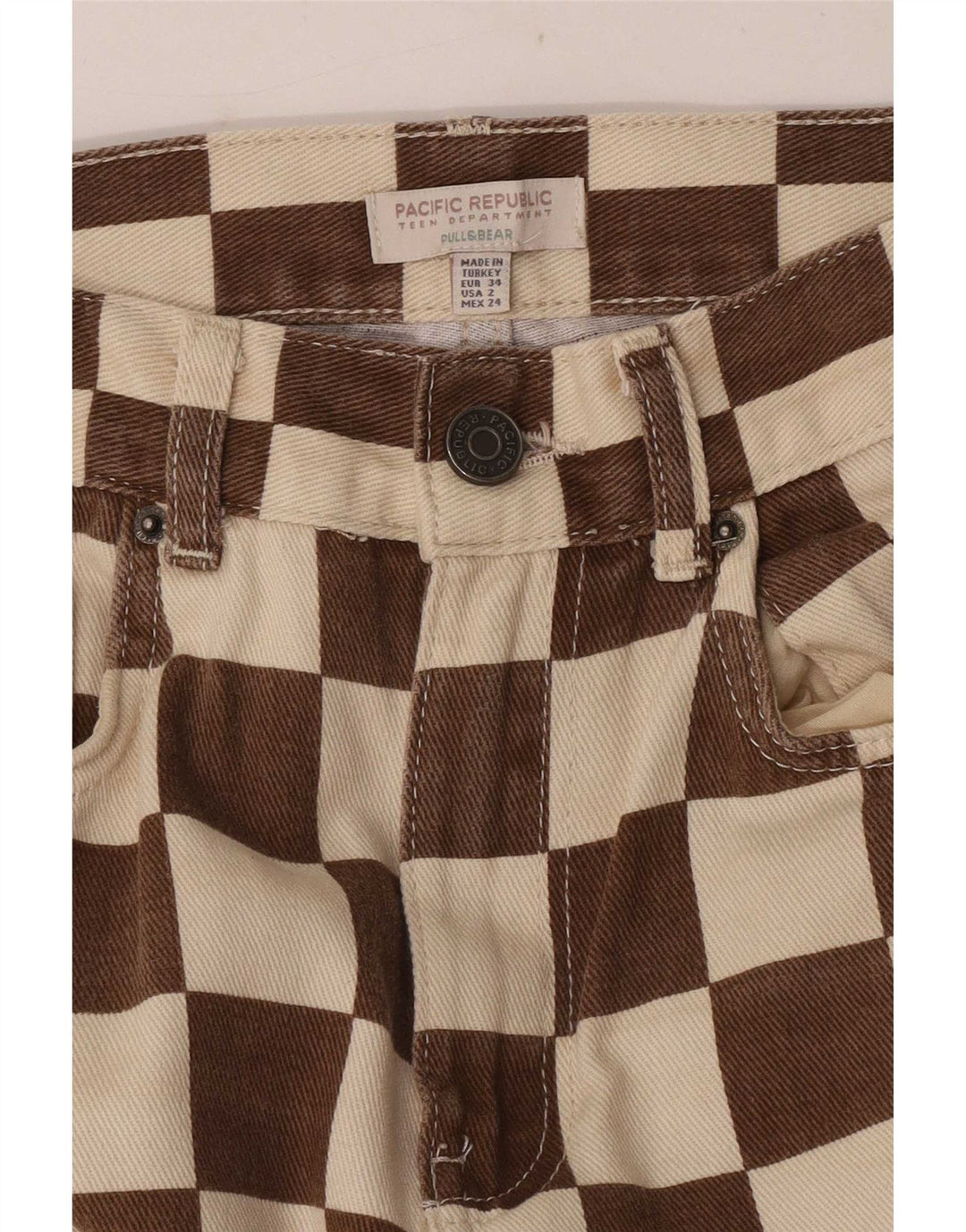 Женские прямые джинсы Pull & Bear EU 34 XS W24 L31 Коричневые с геометрическим рисунком