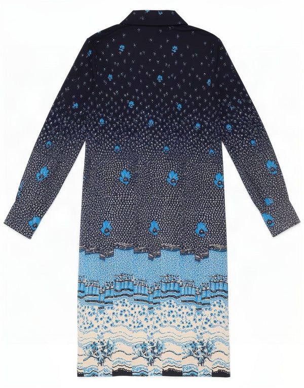 Vintage Womens Long Sleeve Shift Dress UK 14 Medium Navy Blue Floral