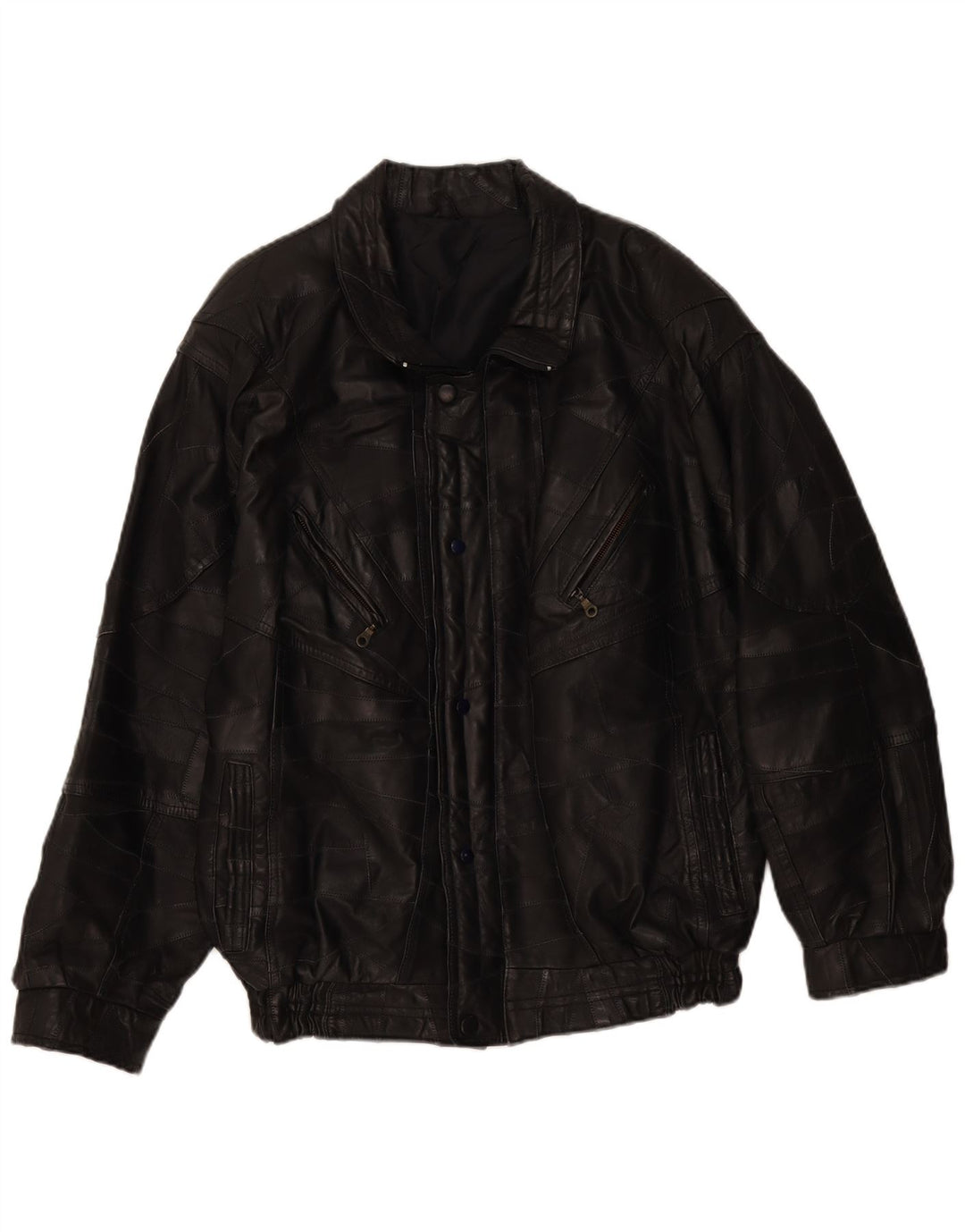 Винтажная мужская кожаная куртка UK 40, большая черная в стиле пэчворк