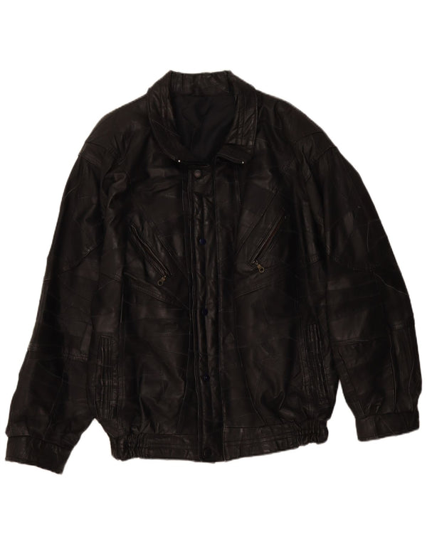 Винтажная мужская кожаная куртка UK 40, большая черная в стиле пэчворк