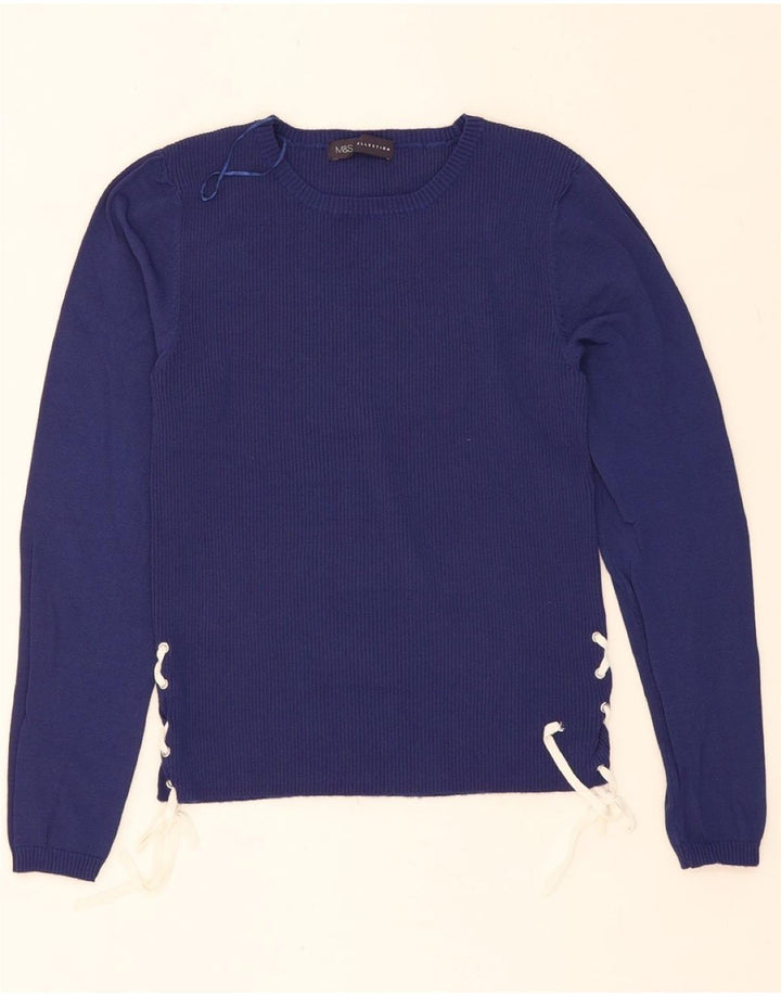 MARKS & SPENCER Womens Crop Crew Neck Jumper Sweater UK 12 Medium  Blue Vintage Marks & Spencer and Second-Hand Marks & Spencer from Messina Hembry 
