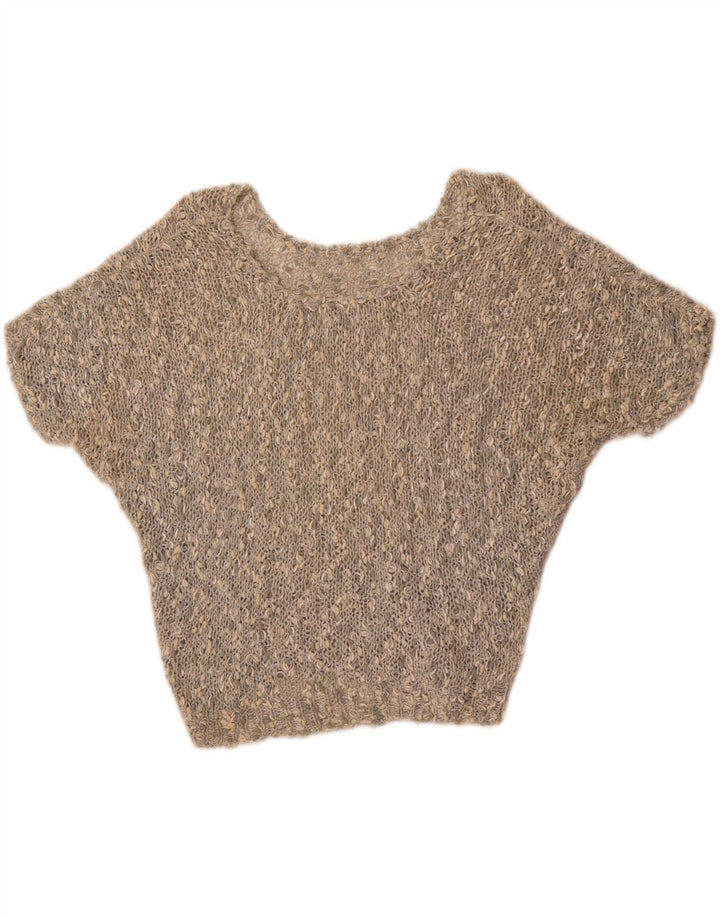 VINTAGE Womens Oversized Crop Crew Neck Jumper Sweater UK 12 Medium Grey Vintage Vintage and Second-Hand Vintage from Messina Hembry 